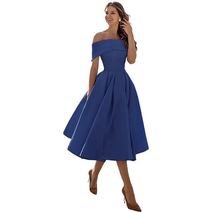 Michelle – Casual strapless satijnen feestjurk