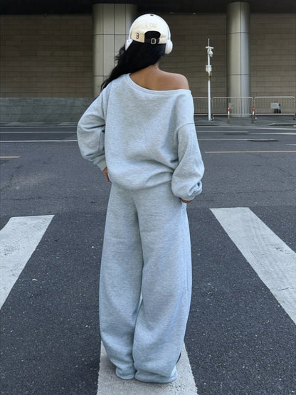 Grauer Trainingsanzug "NYC" mit Oversized Sweatshirt und weiten Hosen für Damen