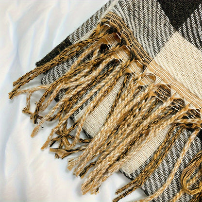 Karierte Damen-Schal mit Herzmuster und Fransen, weiches Material