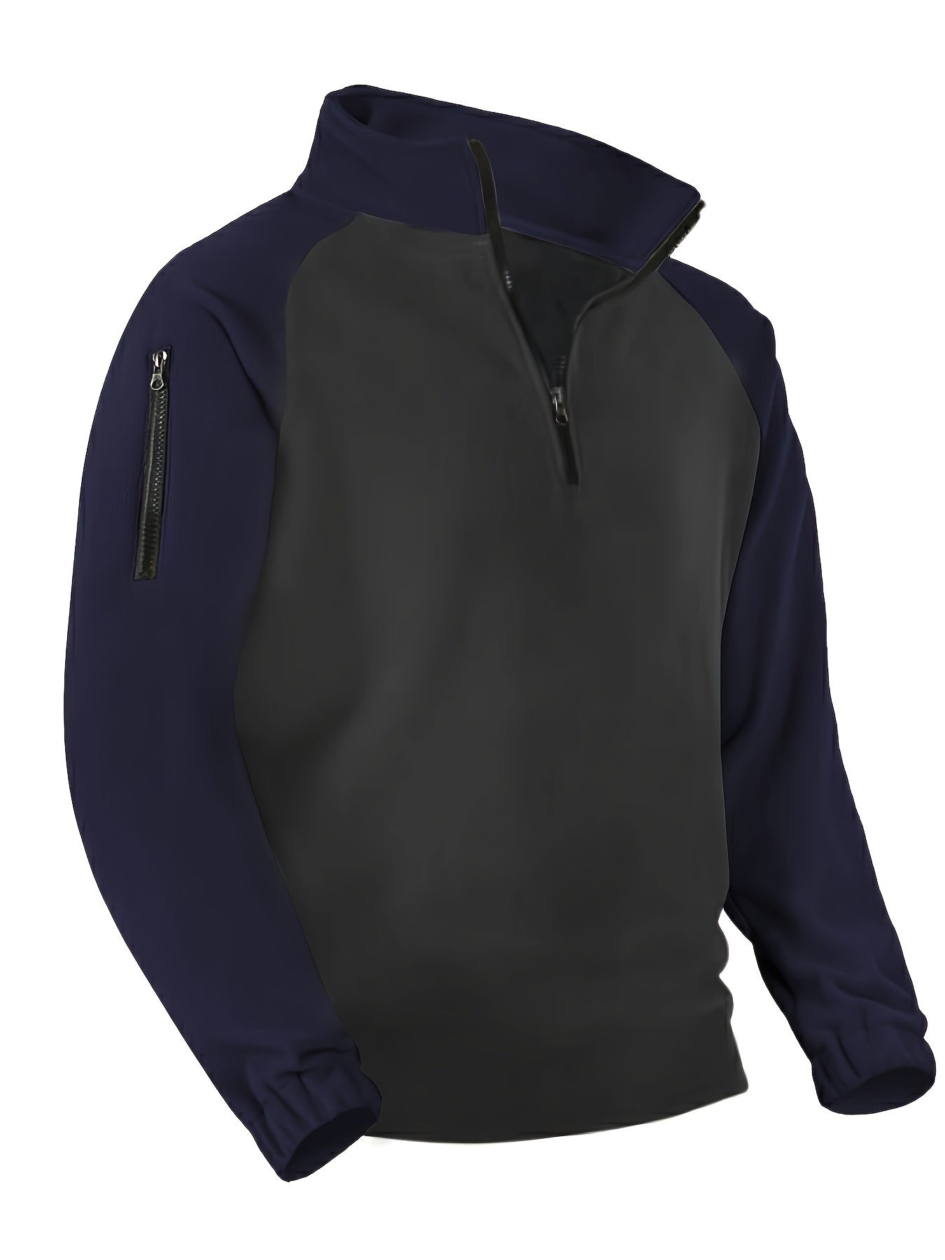 Pullover in pile da uomo, maniche raglan, chiusura a un quarto con zip, grigio scuro e marrone
