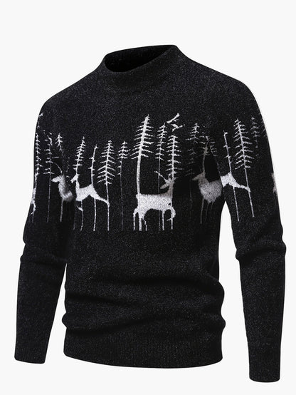 Pull homme avec motif forêt et cerf – Pull d'hiver élégant pour les loisirs et le quotidien