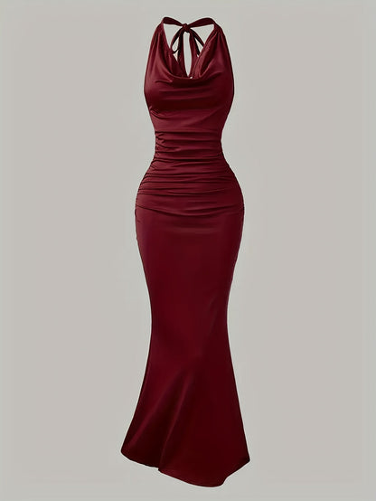Dame Aftenkjole Elegant Ryggfri Maxi Fest Halterneck Figurformende