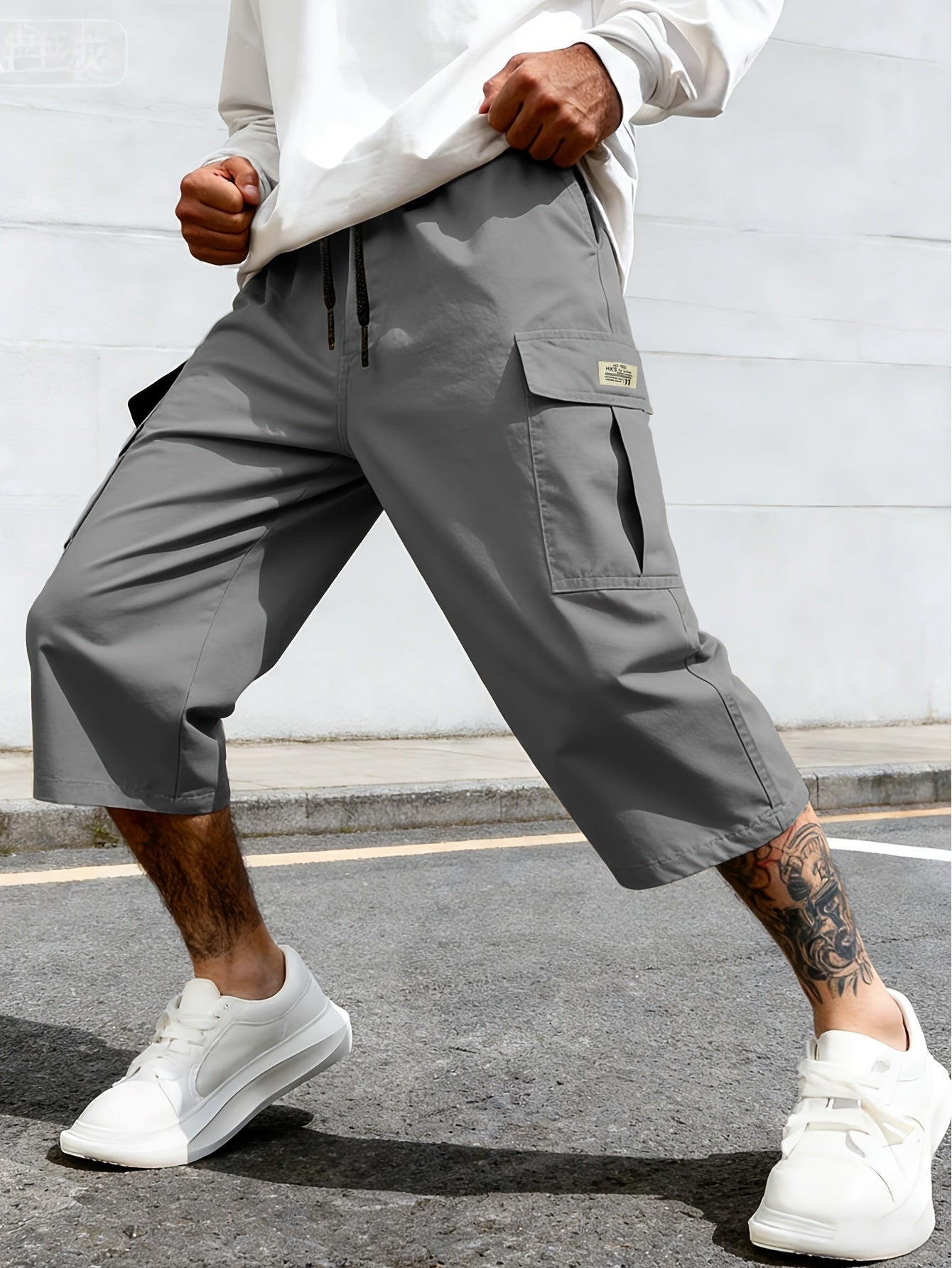 Shorts cargo homme style streetwear, longueur genou, pantalon de loisirs confortable avec poches