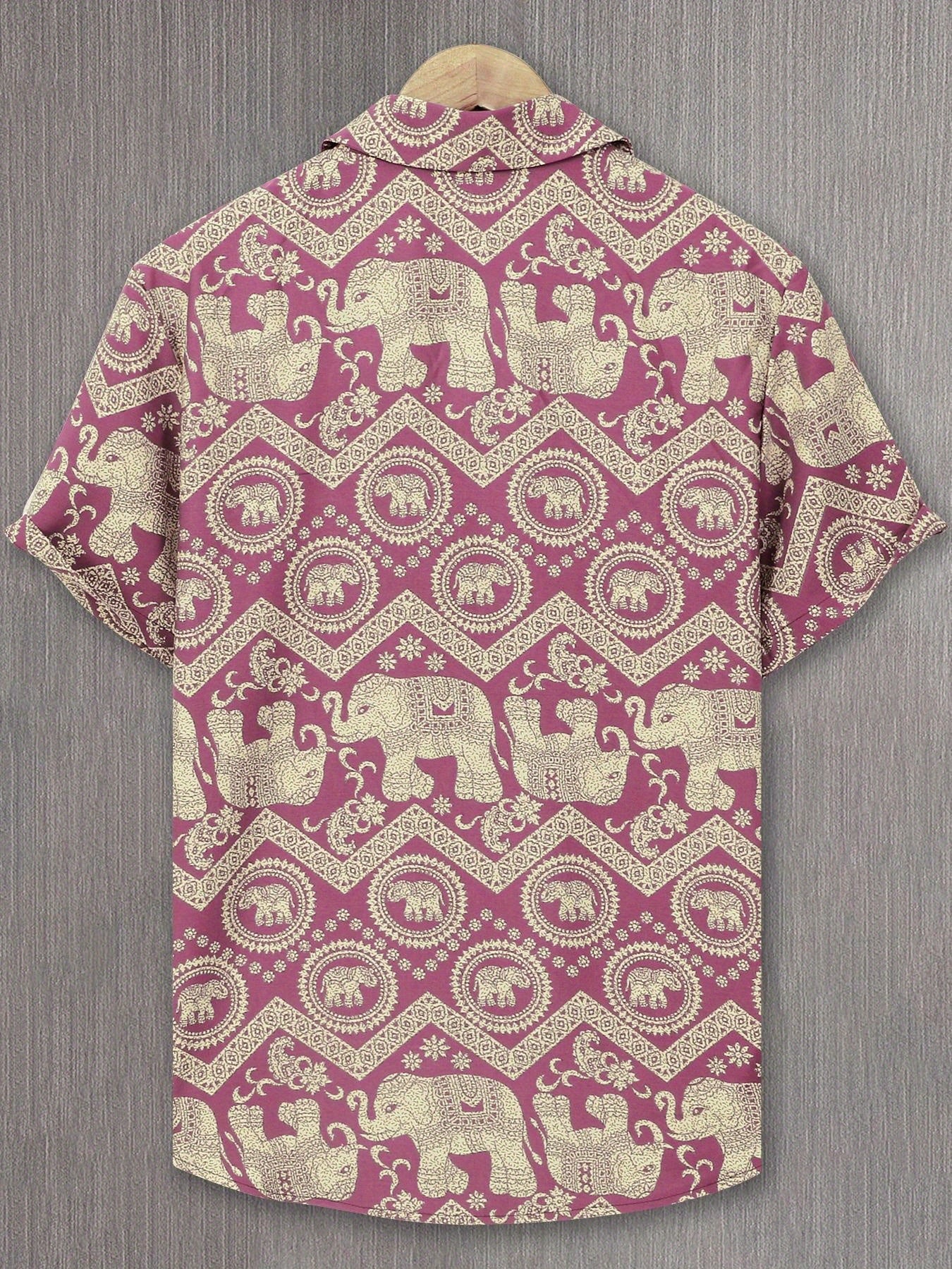 Chemise de villégiature pour homme avec imprimé éléphants et mandalas, manches courtes, chemise décontractée moderne