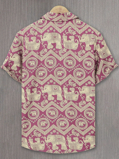 Chemise de villégiature pour homme avec imprimé éléphants et mandalas, manches courtes, chemise décontractée moderne