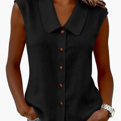 Blouse sans manches pour femme avec patte de boutonnage et grand col – Style décontracté élégant pour le quotidien et le bureau