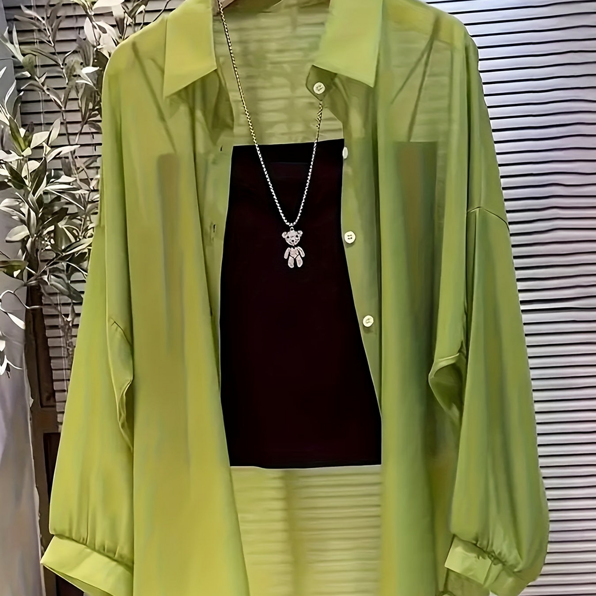 Damen Zweiteiliges Set – Transparentes Oversize-Hemd mit Bandeau Top, Modernes Layering-Outfit