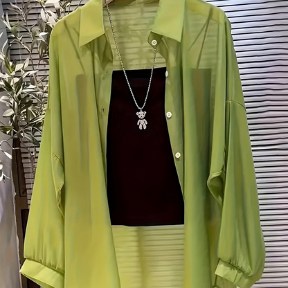 Damen Zweiteiliges Set – Transparentes Oversize-Hemd mit Bandeau Top, Modernes Layering-Outfit