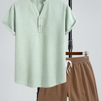 Herren Freizeit Zweiteiler Set Modern – Kurzarm Henley Shirt & Shorts für Sommer und Urlaub