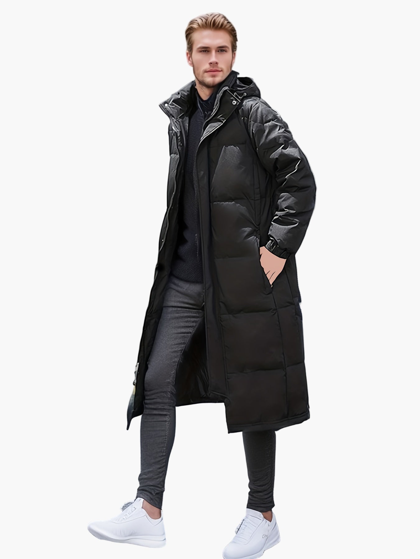Herren Daunen-Steppmantel Lang Casual Winter Outdoor Parka
