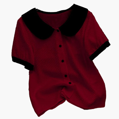 Dam Elegant blus med kontrastkrage och knappslå – Klassisk för kontor och vardag