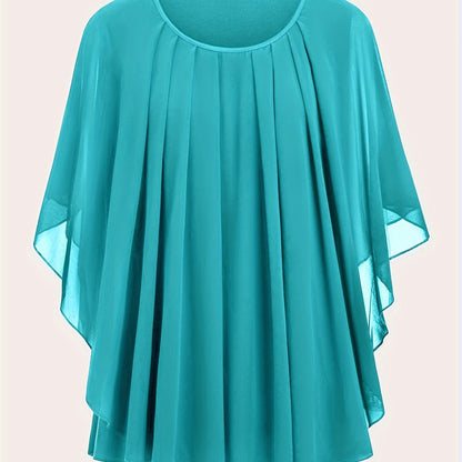 Damen Elegante Oversized Chiffon Bluse für Ausgehen – Stilvolle Flatterärmel, Lockerer Schnitt, Ideal für festliche Anlässe