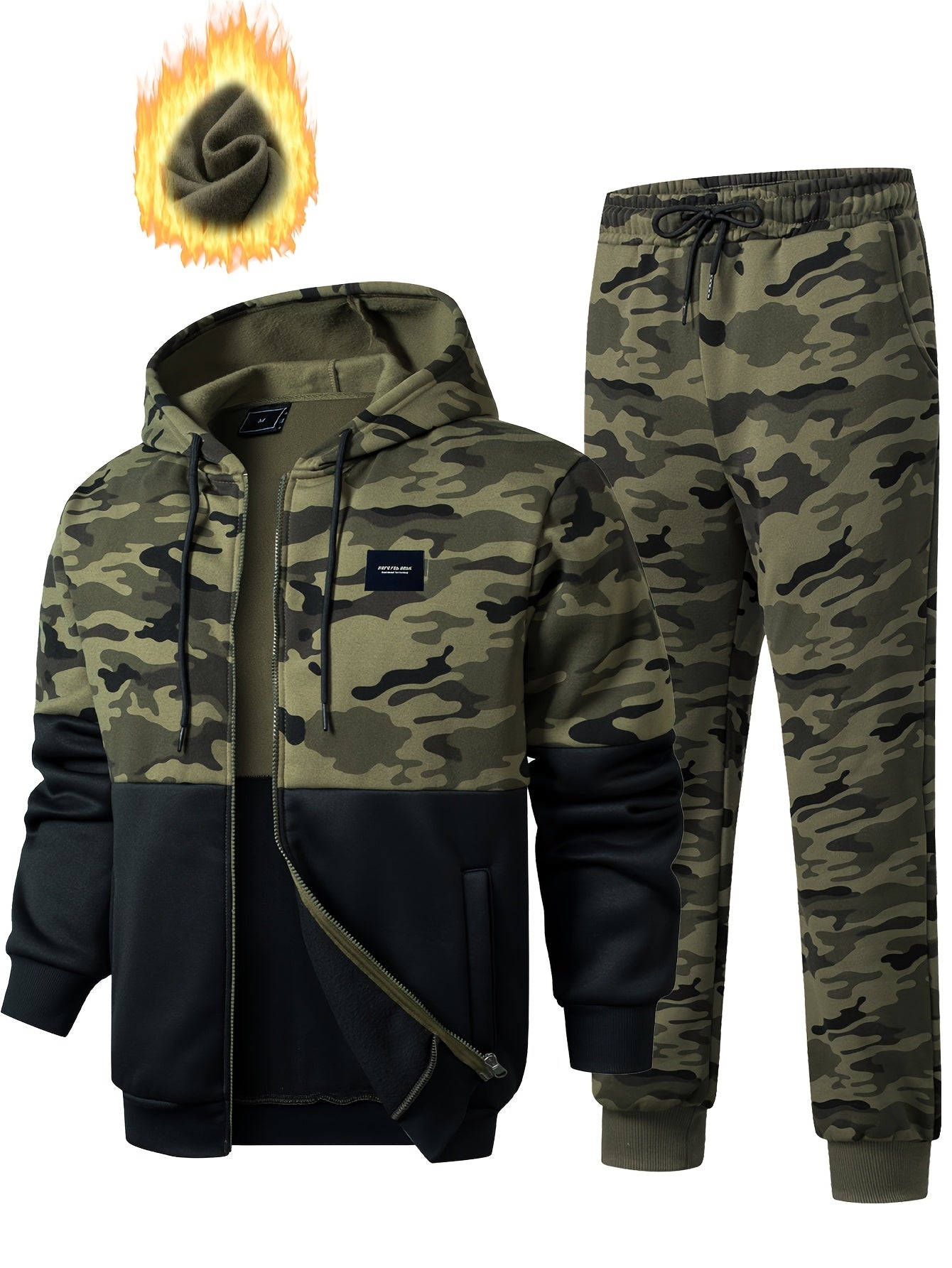 Chándal de hombre de camuflaje, chaqueta con capucha y pantalón, conjunto de dos piezas
