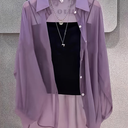 Damen Zweiteiliges Set – Transparentes Oversize-Hemd mit Bandeau Top, Modernes Layering-Outfit