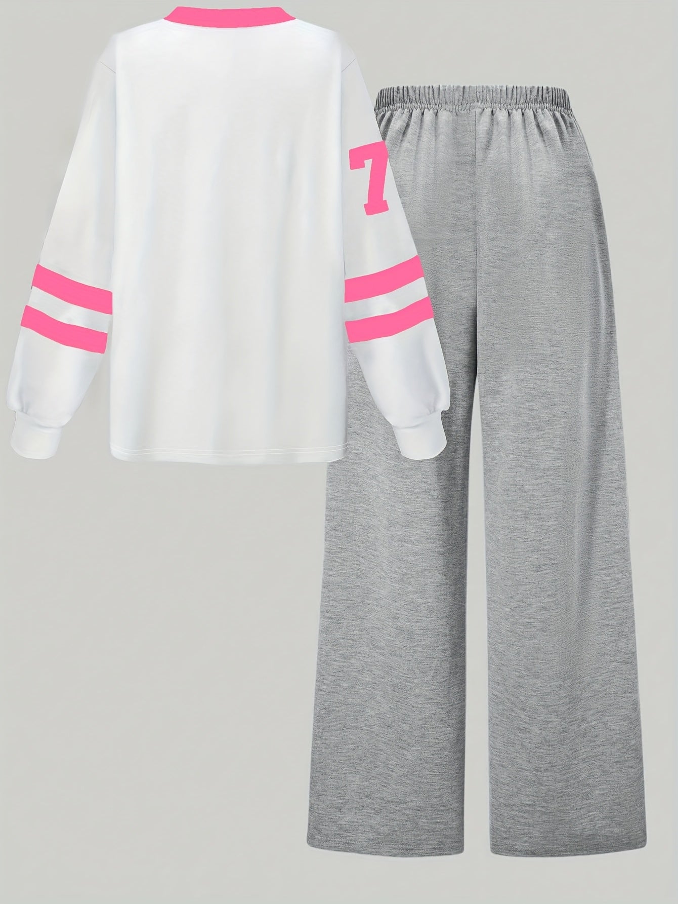 Zweiteiler Loungewear Set mit "Los Angeles" Print, weißes Shirt & graue Hose