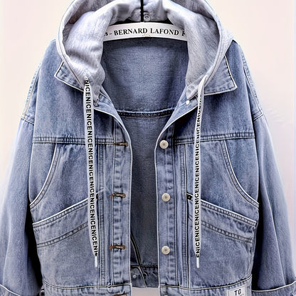Damen Jeansjacke mit Kapuze Hellblau Weite Passform