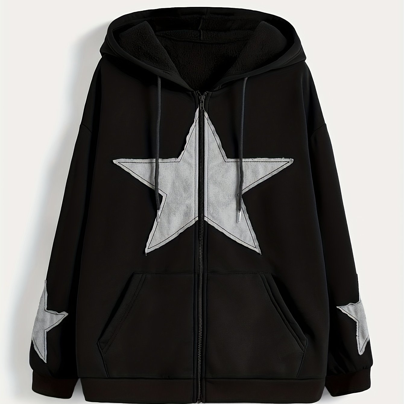 Kapuzenjacke mit Reißverschluss und Sternapplikationen – Lässiger Unisex Hoodie