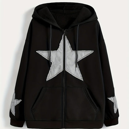 Kapuzenjacke mit Reißverschluss und Sternapplikationen – Lässiger Unisex Hoodie