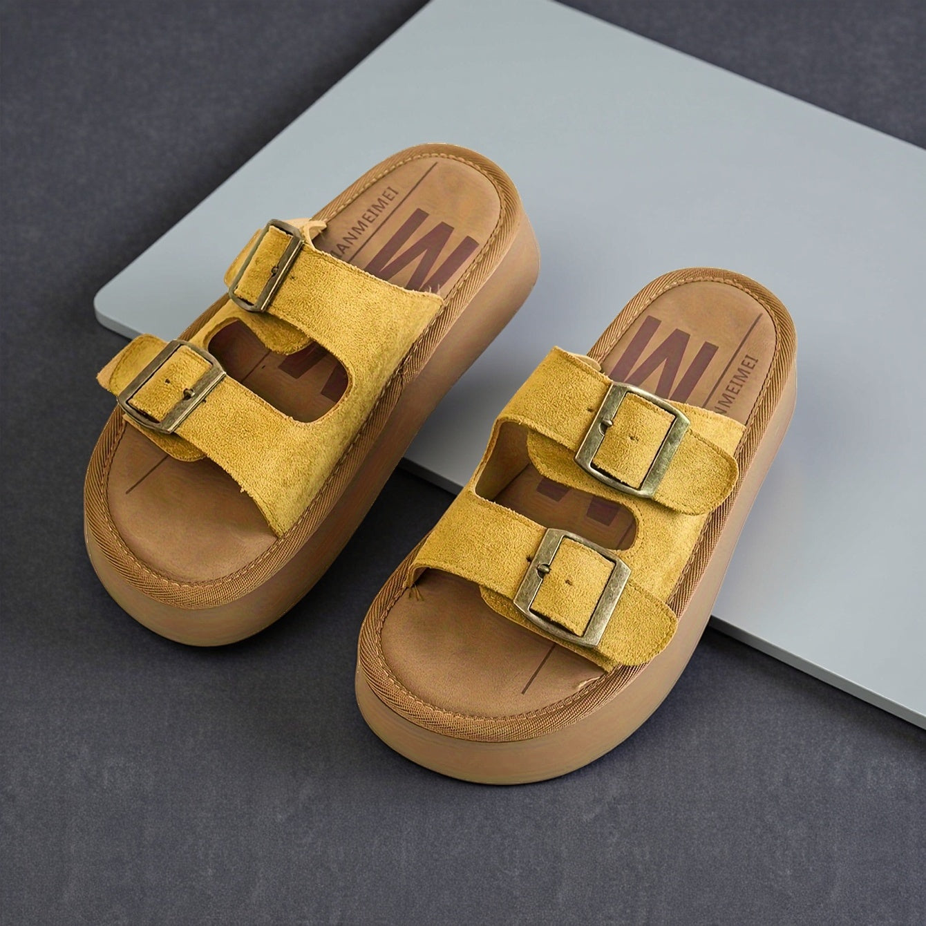 Sandalias de plataforma para mujer con doble correa y hebillas – Zapatos casuales de moda para el verano