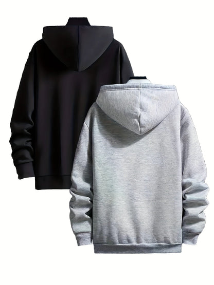 Pack de dos sudaderas con capucha forradas, en colores lisos y con bolsillo canguro – conjunto de sudaderas cálido