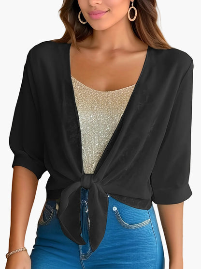Damesblouse met strik en korte mouwen – Modieuze korte blouse voor lente & zomer