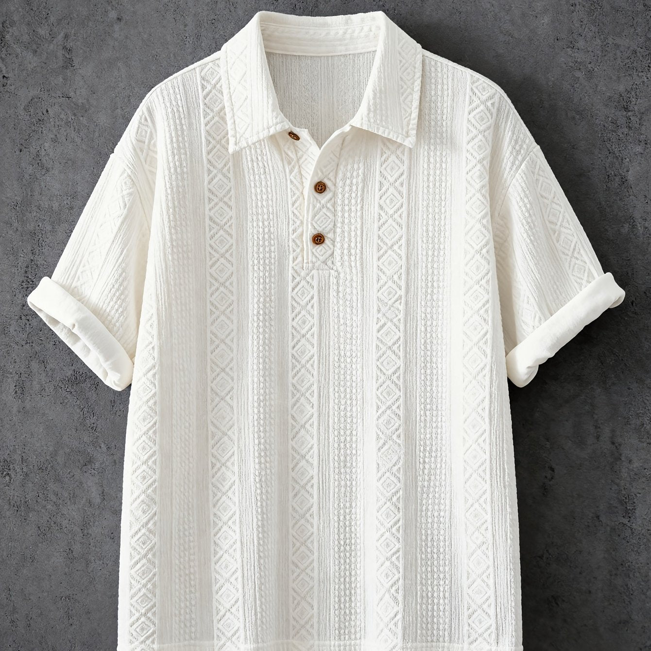 Herre poloshirt med geometrisk strukturbroderi – stilfuld fritids- og sommerskjorte