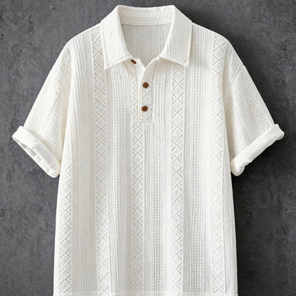 Herre poloshirt med geometrisk strukturbroderi – stilfuld fritids- og sommerskjorte