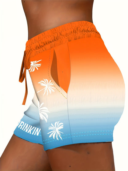 Dame fritidsshorts med palmemønster og «Day Drinkin'»-tekst – Perfekt for ferie og sommer