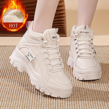 Damen Gefütterte Plateau Sneaker Stiefel Winterschuhe Warm