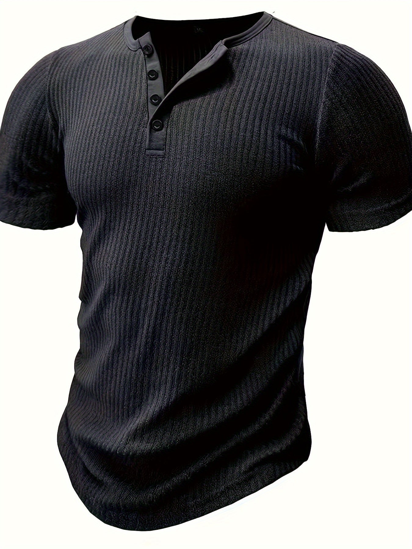 Męska koszulka Henley z krótkim rękawem, prążkowana, letni styl casual