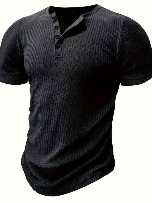 Heren Henley T-shirt Korte Mouw Geribbeld Zomer Casual Stijl