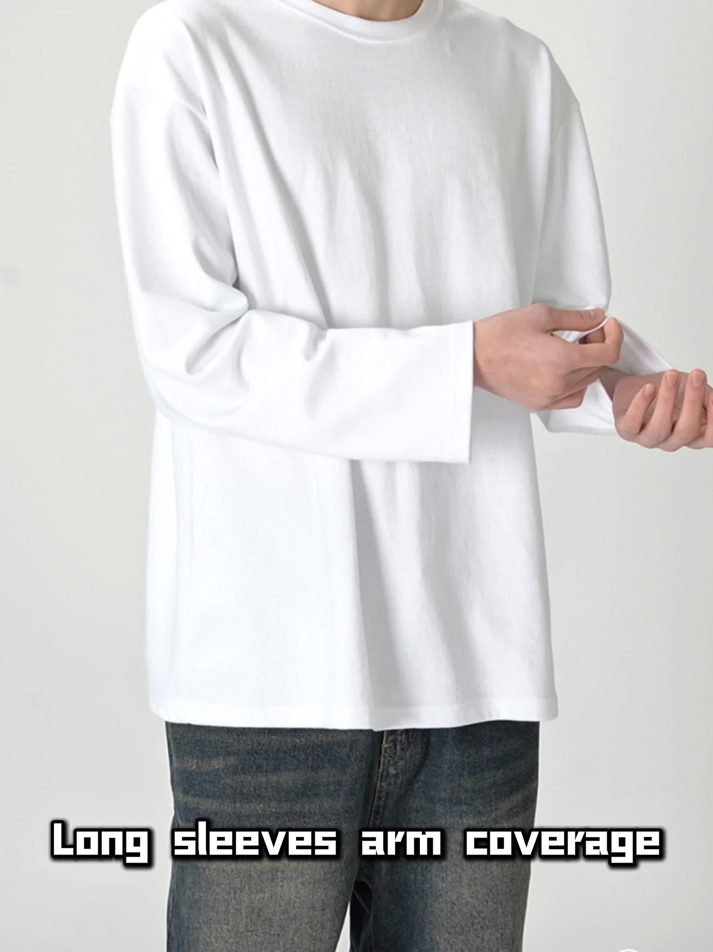 Camiseta unisex de manga larga, cuello redondo, negra y extragrande