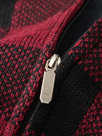 Herren Kapuzenstrickjacke kariert gefüttert Reißverschluss