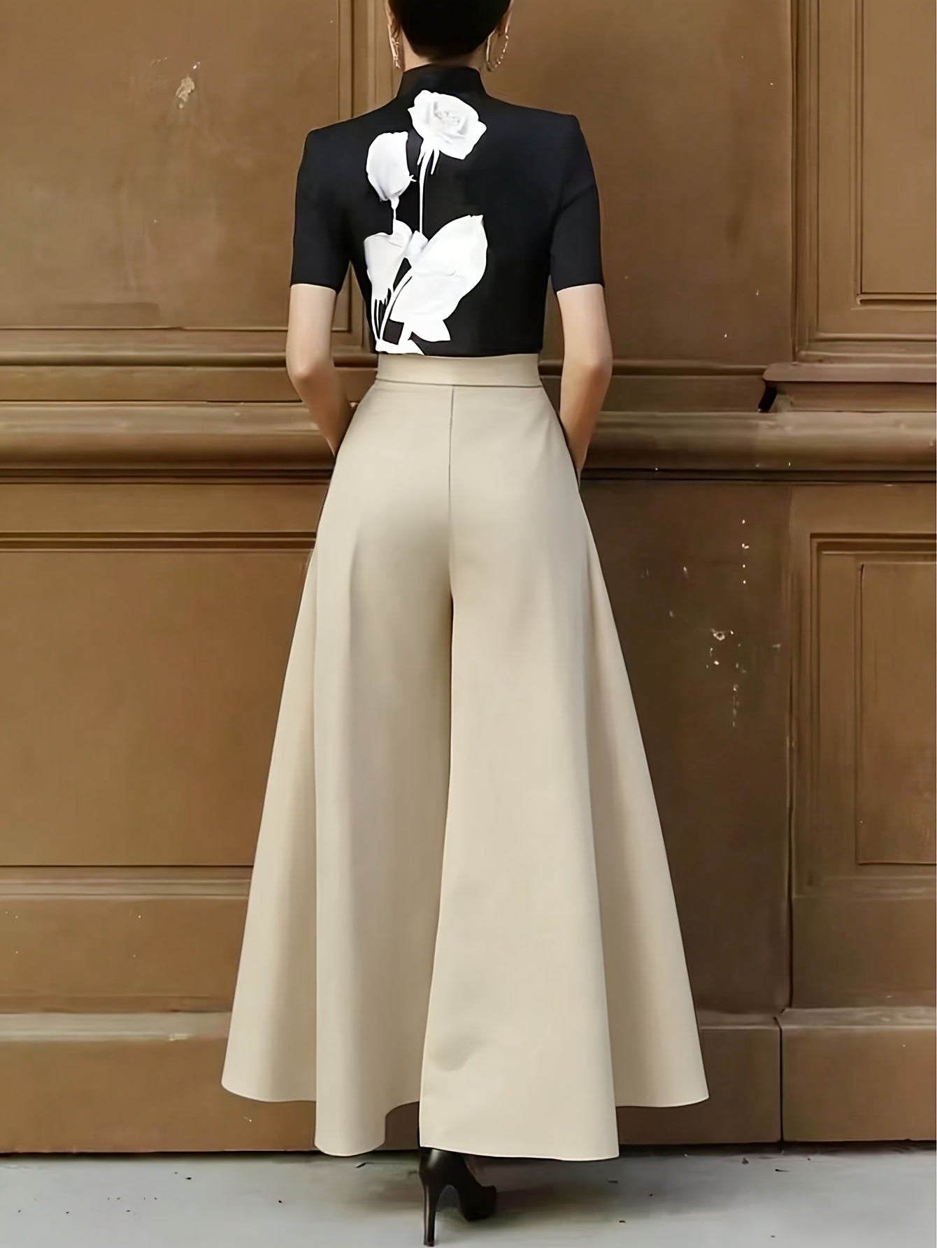 Pantalones Palazzo de pierna ancha para mujer para oficina y ocasiones elegantes – Pantalones de talle alto con estilo y carácter
