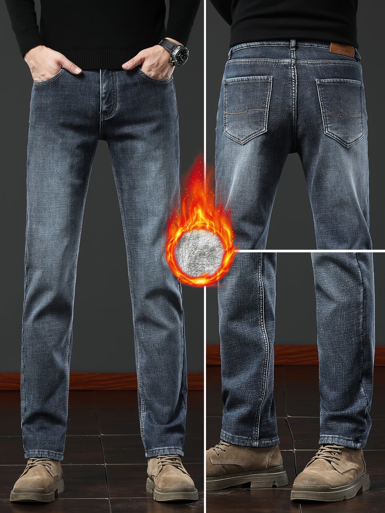 Thermo Jeans Herren gefüttert Winterhose Grau / Dunkelblau