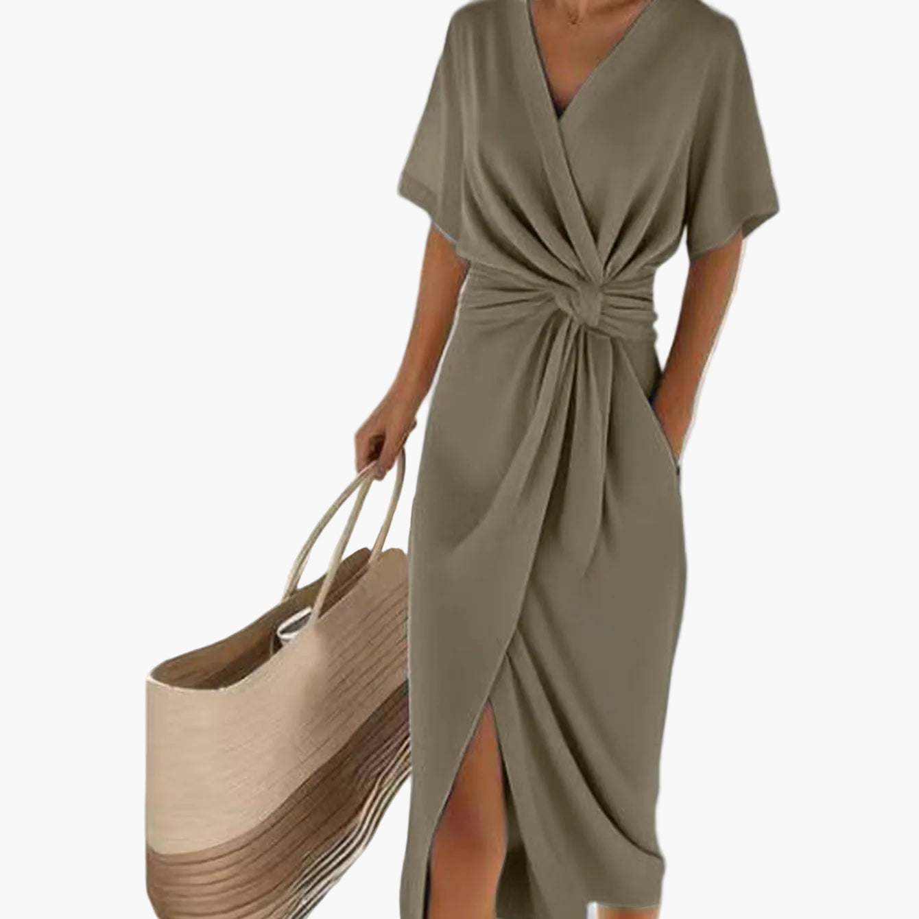 Damen Vintage Wickelkleid mit Knoten-Detail und V-Ausschnitt – Elegantes Sommerkleid für Urlaub und Freizeit