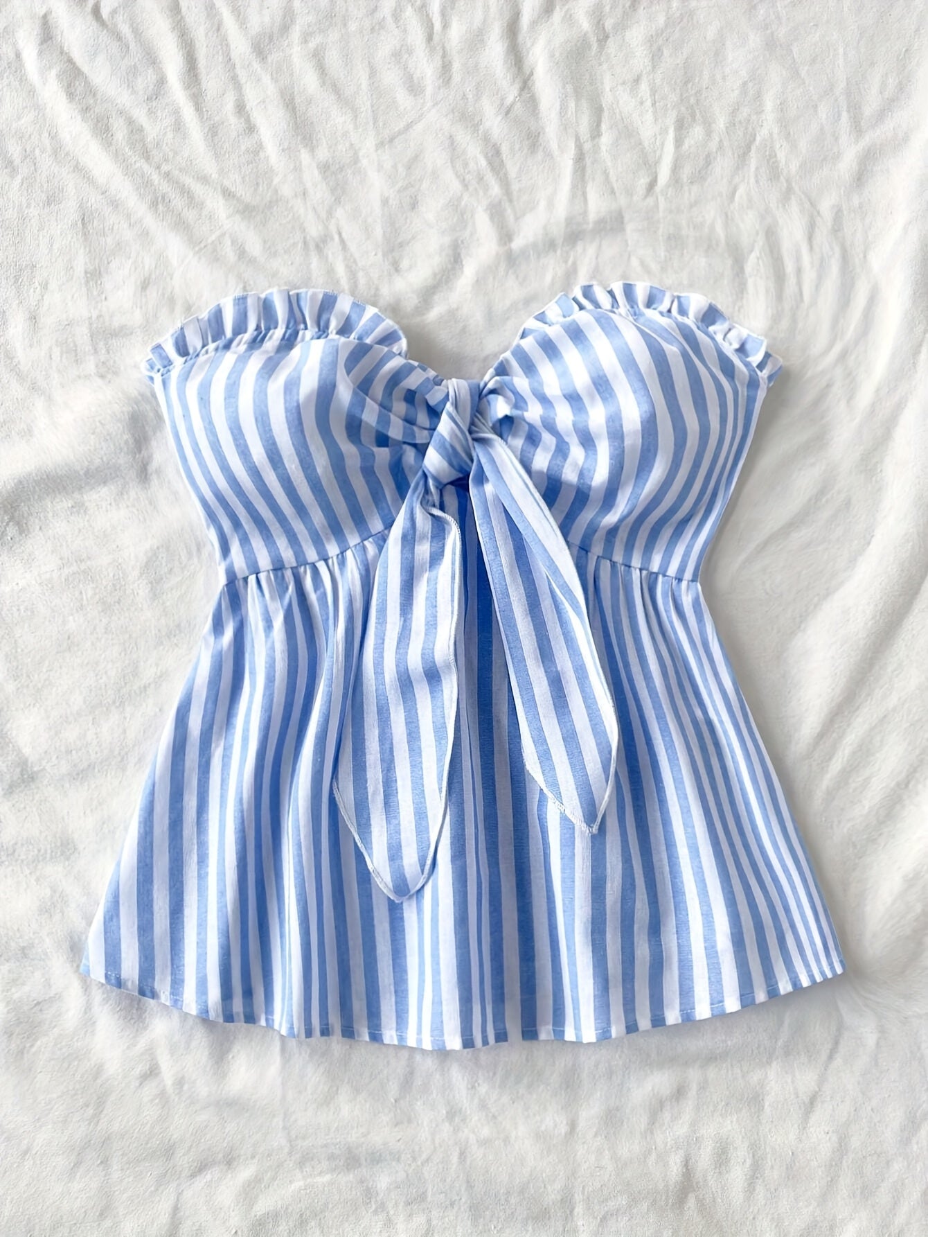 Damen Bandeau Top mit Schleifen-Detail und Streifen – Modisches Sommer Oberteil für Freizeit und Urlaub