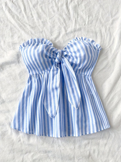 Damen Bandeau Top mit Schleifen-Detail und Streifen – Modisches Sommer Oberteil für Freizeit und Urlaub