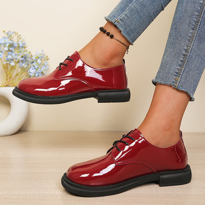 Damen Glanz-Schnürschuhe mit dicker Sohle Rot