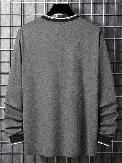 Herren Langarmshirt mit Chicago-Schriftzug und Rippbündchen, Rundhalsausschnitt