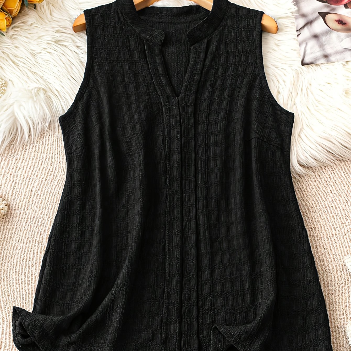 Damen Ärmellose Tunika Bluse mit V-Ausschnitt – Eleganter Freizeit-Look für Alltag und Büro