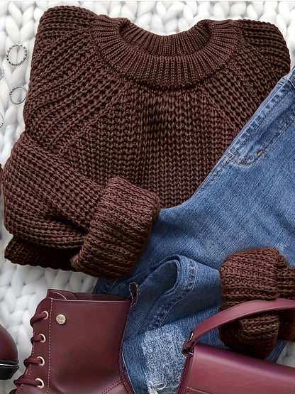 Damen Strickpullover mit Rundhalsausschnitt – Eleganter Freizeitstil für Herbst und Winter