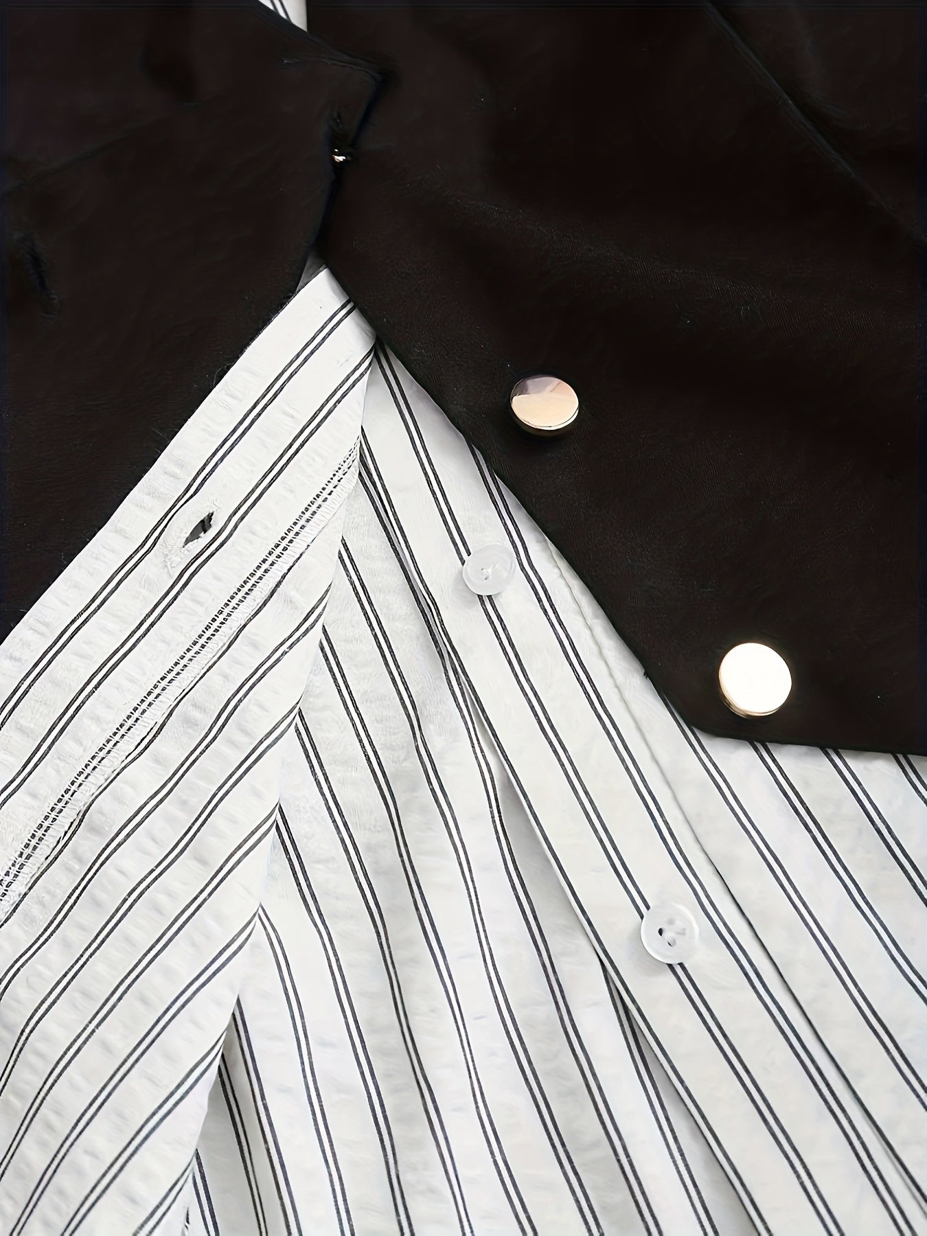 Blusa de mujer con chaleco a rayas, negra y blanca