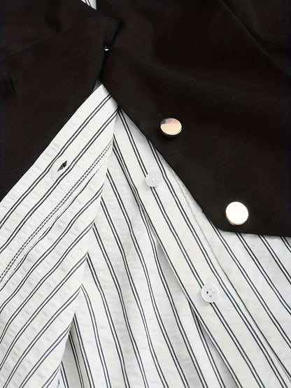 Blusa de mujer con chaleco a rayas, negra y blanca