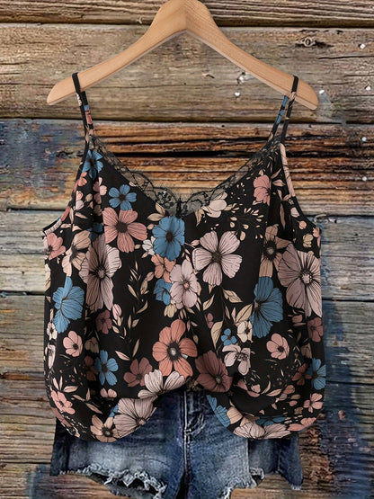 Dame sommer-top med blomsterprint og blonder – afslappet camisole til hverdag og ferie