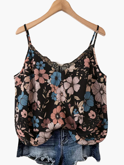 Dame sommer-top med blomsterprint og blonder – afslappet camisole til hverdag og ferie