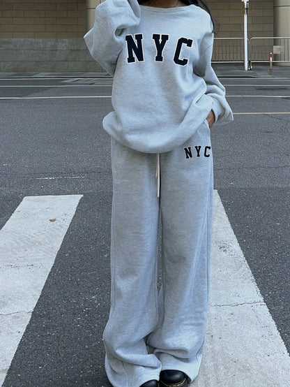 Grauer Trainingsanzug "NYC" mit Oversized Sweatshirt und weiten Hosen für Damen