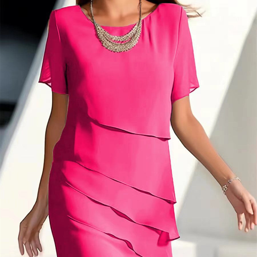 Tanya – Abito patchwork in chiffon con scollo rotondo e maniche corte