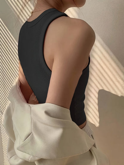 Top de tirantes acanalado de moda para mujer para el día a día y el tiempo libre – Look de elegancia deportiva