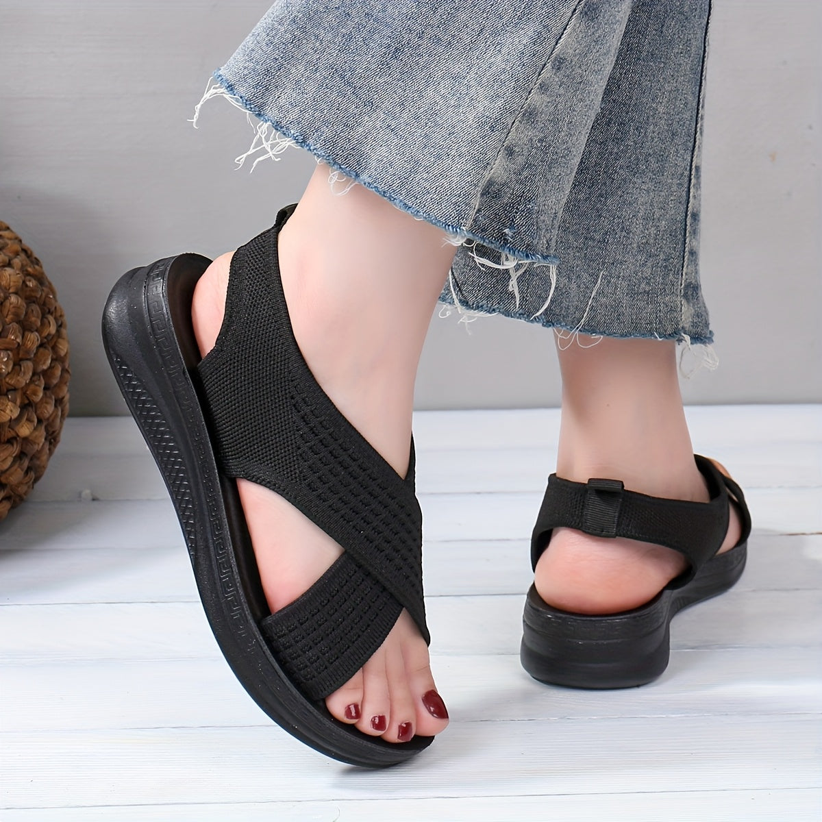 Sandalias slingback cómodas para mujer con tiras cruzadas para uso diario y tiempo libre